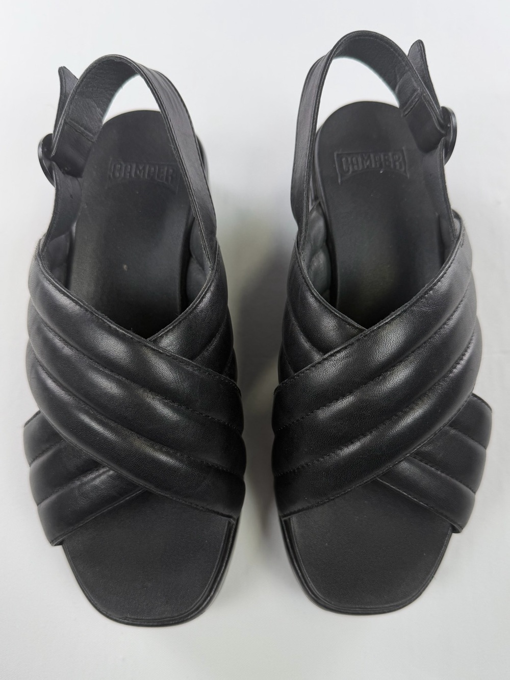 Camper Black Quilted Crisscross Slingback Mules -luxury leather shoe size 36